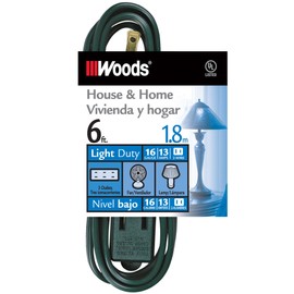 Woods 12600G Tri-Source Indoor Extension Cord, Green, 6-foot Cord with 3 Polarized Outlets for Light Duty Appliances and Lamps