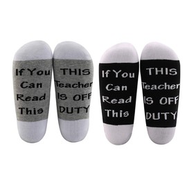 LEVLO Teacher Appreciation Gifts - If You Can Read This Teacher Is Off Duty Socks - End of School Gift, 2 Pairs/Set - Mid Calf - 5, 10