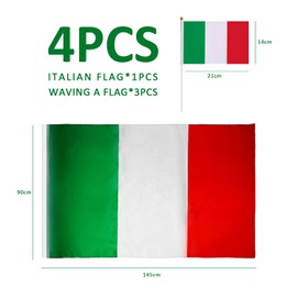 One Italian Flag, Three Italian Hand Flags with Posts, Rain Flags and Sun Protection, Suitable for Indoor and Outdoor Activities (3' x 5')