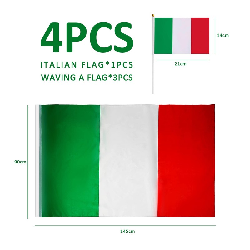 One Italian Flag, Three Italian Hand Flags with Posts, Rain
