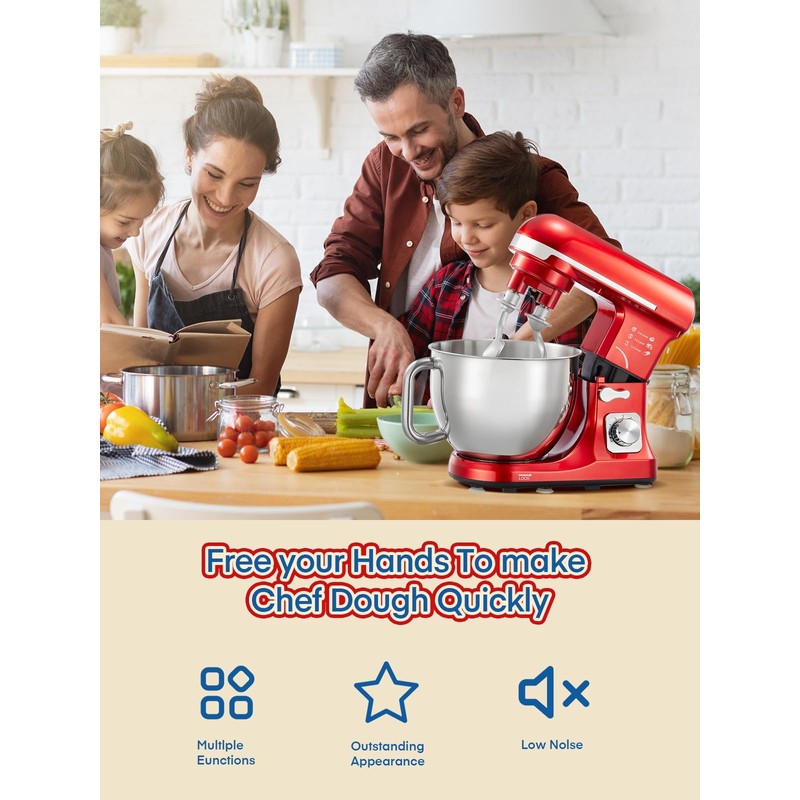 Stand Mixer Fohere, With Double Dough Hook, Wire Whip &