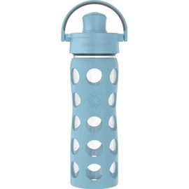 Lifefactory 16-Ounce Glass Water Bottle with Active Flip Cap and Protective Silicone Sleeve, Denim