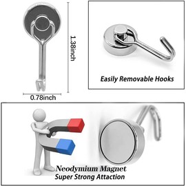 XOPOZON 4 Pack Magnetic Hooks, Pull Extra Strong Neodymium Magnet Hooks, Magnetic Hooks Heavy Duty, Magnets with Hook for Fridge BBQ Indoor Outdoor Hanging Classroom Tools (Silver)