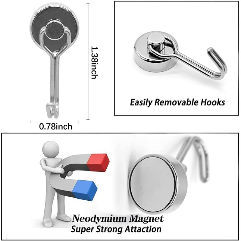 XOPOZON 4 Pack Magnetic Hooks, Pull Extra Strong Neodymium Magnet