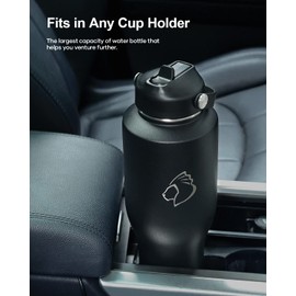 BUZIO - Vaso de 40 onzas con mango y tapa flexible, botella de agua aislada de 40 onzas, se adapta a portavasos de coche, frasco de viaje de acero inoxidable de doble pared, mantiene frío durante 48