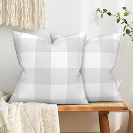 Mondiafy Pack of 2 Cozy Plush light Gray Throw Pillow Covers for Couch Sofa 18x18 Inches Rustic Farmhouse Boho Home Decor