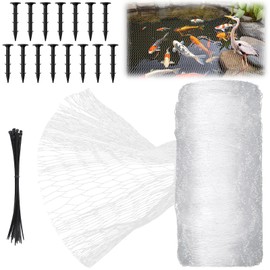Yoojahow Koi Pond Netting Kit 14 x 14ft, Bird Deer Fence Netting, Durable Net Cover for Leaves, Heavy Duty Fine Mesh, Protect Fish from Birds, Cats & Predators, 15pcs Stakes & Ties Included(White)