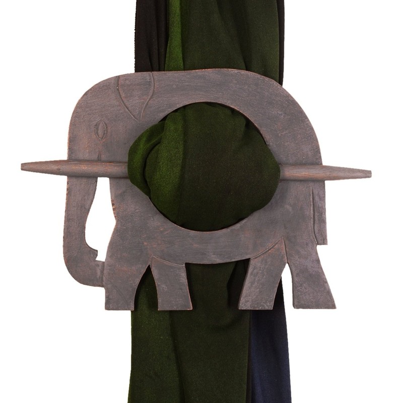 Purpledip Wooden Curtain Holder Tie Back Drape Clips 'Royal Elephant':
