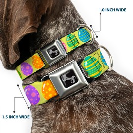 Buckle-Down Easy Adjustable Metal Seatbelt Buckle Quick Release Dog Collar, Easter Eggs, 15 to 24 Inches 1.0 Inch Wide-Large