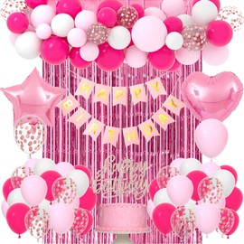Pink Birthday Decorations for Girls, Pink Happy Birthday Decorations for Her, Pink Happy Birthday Banner, Fringe Curtain for Sweet Pink 13th 15th 16th 18th 21thBirthday Decorations for Girl