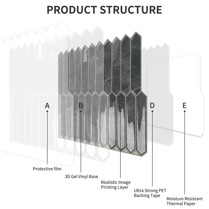 Grey Long Hexagon Tile Peel and Stick Backsplash, 10 Sheets