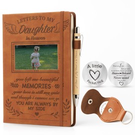 EliteSign Letters To My Daughter in Heaven Leather Journal 200 Pages Notebook Photo Window in Cover, Memorial Pocket Hug Keychain, Angel Baby Child Loss Bereavement Gifts for Parent