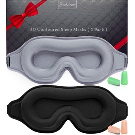 BeeVines - Máscara de dormir para hombres y mujeres, paquete de 2 mascarillas contorneadas 3D para dormir con correa ajustable, máscara moldeada para dormir de noche para los ojos, cubierta de sombra de ojos para viajes y yoga (negro y gris metálico)