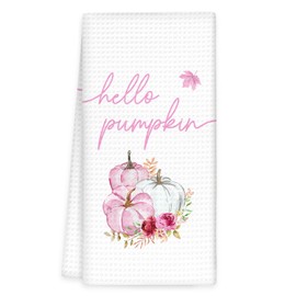 OINDADE Fall Pink Pumpkin Kitchen Towels, Fall Pumpkins Hand Towels, Pink Hello Pumpkin Dish Tea Towel for Kitchen Decorative, Autumn Pumpkins Thanksgiving Gifts Bathroom Kitchens Decor, 16x24In