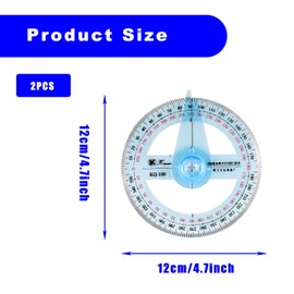 Bojueshaw 2pcs 360 Degree Protractor,Plastic Circle Protractor Angle Measure Ruler,12cm Transparent Measuring Tool for Students,Teachers,and Designers