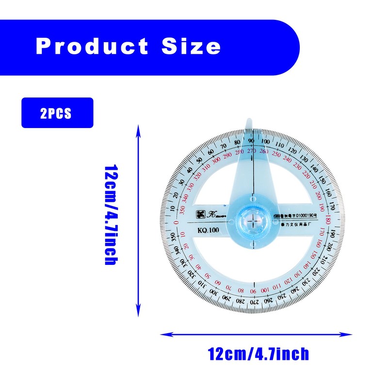 Bojueshaw 2pcs 360 Degree Protractor,Plastic Circle Protractor Angle Measure Ruler,12cm
