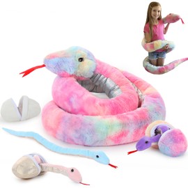 MaoGoLan Giant Snake Stuffed Animal, Realistic Large Mommy with 3 Babies & 3 Eggs Snakes Plush Toy, 79'' Long Rainbow Boa Constrictor Gift for Boys Girls Kids