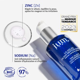 IUM Paris - Facial Cleansing Gel Enriched with Zinc and Sodium - Cleansing and Soothing - Makeup Remover - Organic and Vegan, 100 ml