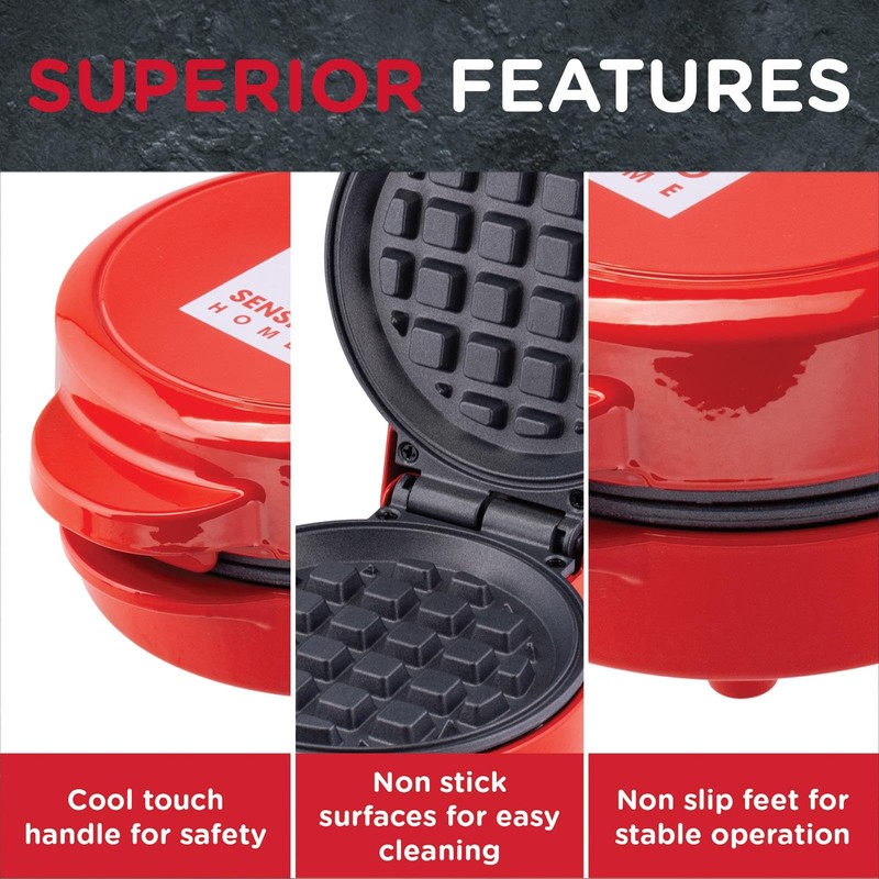 Global Gourmet Mini Waffle Maker Machine Red | Non Stick