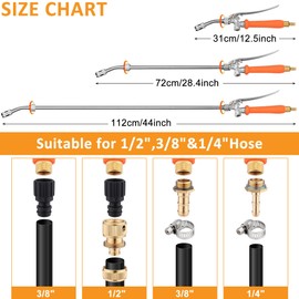 Mornajina 44 Inch All Metal Sprayer Wand Replacement Kit, 1/4" & 1/2'' & 3/8" Brass Barb Sprayer Wand Stainless Steel Garden Hose Wand Sprayer with Built-in Shut Valve & Quick Connector & Hose Clamps