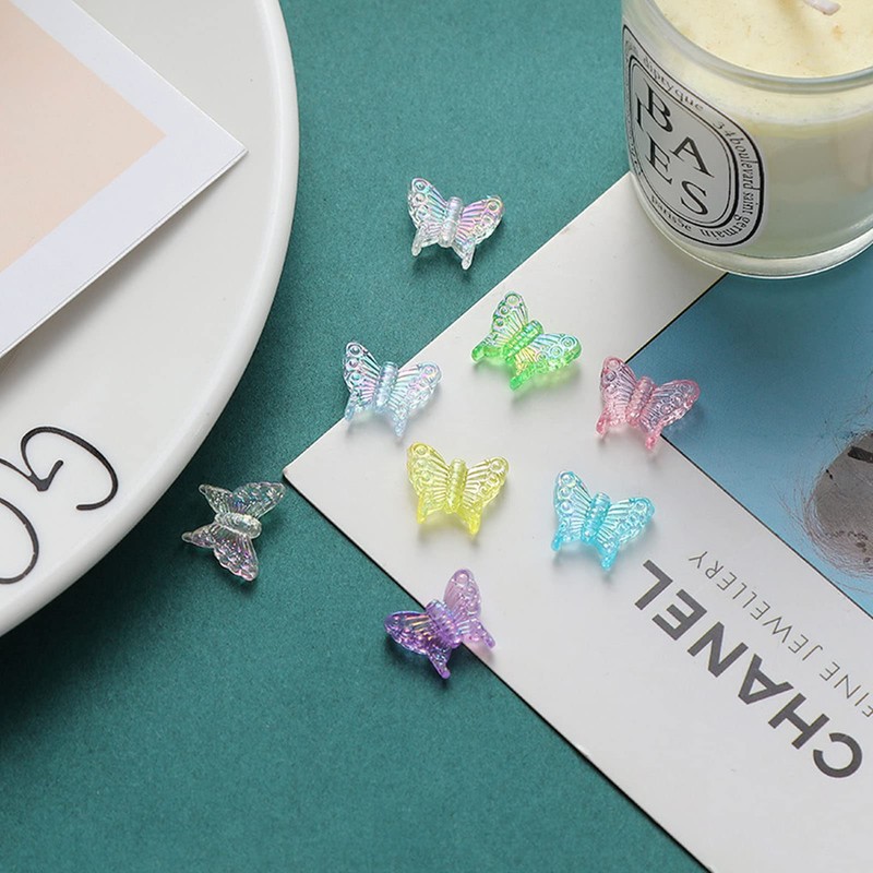 100PCS Crystal Butterfly Beads, Butterfly Beads for Jewelry Making Assorted