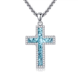 CUPENDA Cross Necklace Sterling Silver Turquoise Cross Pendant Necklace Religious Cross Jewellery Gifts for Women Men