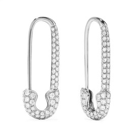 Safety Pin Earrings for Women AAA Zirconia Hoop Earrings S925 Silver Earrings Folding Hoop Earrings Cartilage Ear Piercing Earrings Huggie Hoops 20 mm, Crystal, Cubic Zirconia
