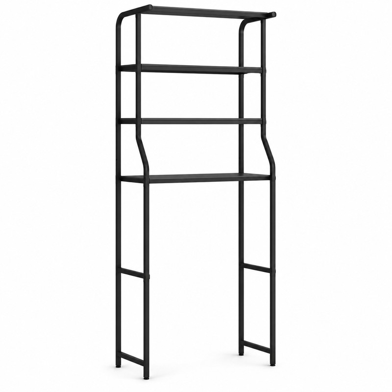 4-Tier Over Toilet Storage Rack with Basket – Freestanding Black