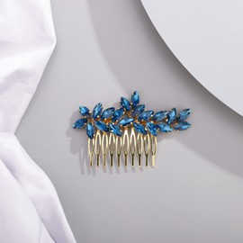 Chargances Bride Wedding Rhinestone Hair Comb Blue Crystal Hair Side Comb Fashion Handmade Headpiece Bridal Hair Accessories for Wedding Prom Flower Girl (Blue)