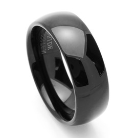 DoubleAccent 8MM Comfort Fit Tungsten Carbide Wedding Band Classic Domed Polished Shiny Black Tungsten Ring (5 to 15), 7.5