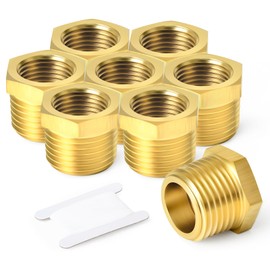 TAISHER 2PCS Brass Reducer Hex Bushing Threaded Pipe Fitting 3/4" NPT Male x 1/2" NPT Female Adapter