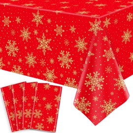 4 Pack Xmas Tablecloth Christmas Snowflake Tablecloth Golden Snowflake Red Backdrop Table Covers Christmas Party Decorations for Winter Christmas Holiday New Year Party Supply 51 x 86 Inches