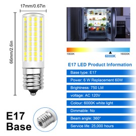 TRIJZHOU E17 LED Bulbs 6W 120V Daylight White 6000K 4-Pack