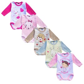 MEA BABY Unisex Baby Long-Sleeved Bodysuit 100% Cotton in 5 Pack, Baby Long-Sleeved Bodysuit with Print, Baby Long-Sleeved Body for Girls, Baby Long-Sleeved Body for Boys - girls, size: 62