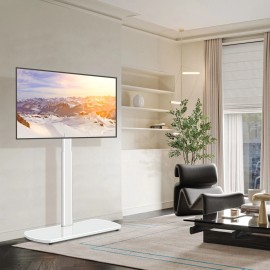 Rfiver Contemporary Floor TV Stand Mount for 27 to 65 inch Glass TV Base, White