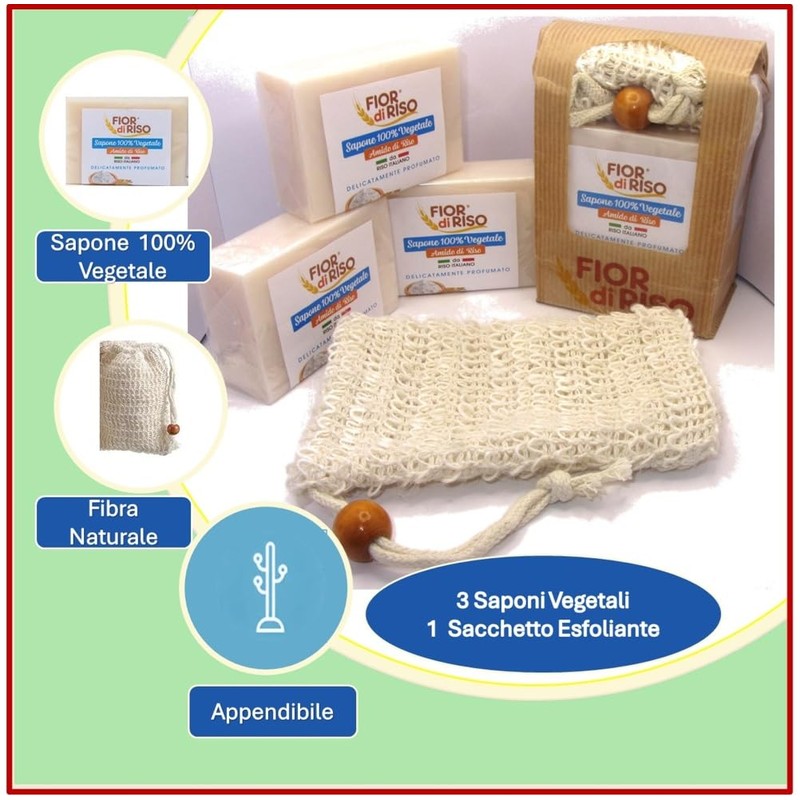 3 Rice Starch Soaps 1 Bag Natural Fibre Exfoliating Scrub