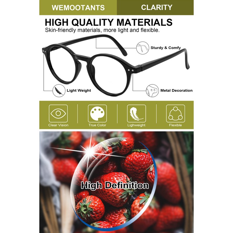 WEMOOTANTS Round Reading Glasses Women Retro Nerd Readers Lightweight Trendy