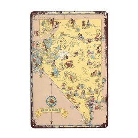 Yellowhuanngst 1935 Nevada United States Antique Maps Metal Tin Sign Wall Decor For Decoration For Home Kitchen Bar Room Garage Vintage Retro Poster Plaque 12x8 Inch