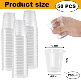 SLTAXAR Pack of 50 Plastic Cups Drinking Cups Plastic 200 ml Reusable Cups Party Glasses Plastic Hard Plastic Cups Reusable Cocktail Cups for Parties Garden Party