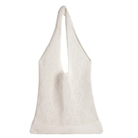 Risipu Mesh Beach Bag Crochet Tote Bag for Women Knit Vacation Boho Tote Bag Summer Hobo Bag (White)