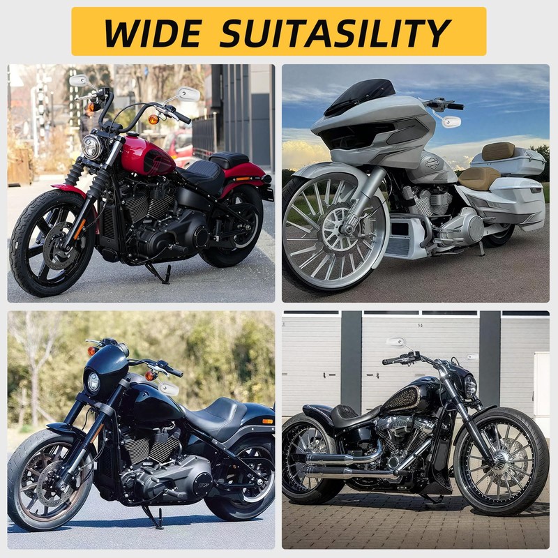 Motorcycle Mirrors, Long Stem Chrome Handlebar Side Mirrors Compatible with