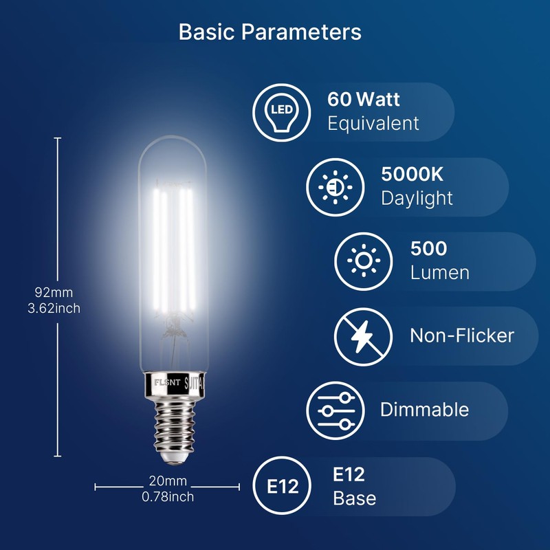 FLSNT Dimmable T6/T25 Edison LED Bulbs 60W Equivalent E12 Candelabra