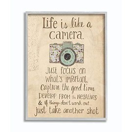 Stupell Industries The Stupell Home Decor Life is Like A Camera Inspirational Grey Framed Wall Art, 16 x 20, Design by Artist Katie Doucette