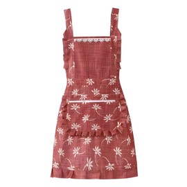 Nebesheii - Delantal de cocina de algodón suave y lino con bolsillo de cocina con cierre (rojo