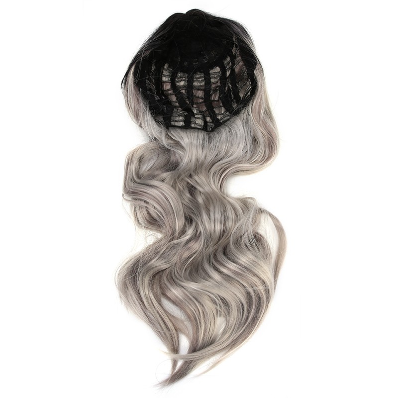 Long Curly Wavy Wigs Women Female Synthetic Hair Black Gray