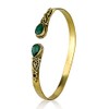 Created Emerald Brass Adjustable Bangle Bracelet