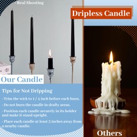DRIPLESS Taper Candles Black Unscented Long Candle 10 Inch Handmade Elegant Tapered Candles Smokeless Tall Candlesticks 4 PCS for Dinner Table Decoration Holiday Wedding