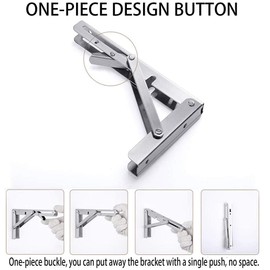 Storystore Folding Shelf Brackets - 14Inch Heavy Duty Stainless Steel Collapsible Shelf Bracket for Bench Table, Space Saving DIY Bracket, Max Load: 550lb