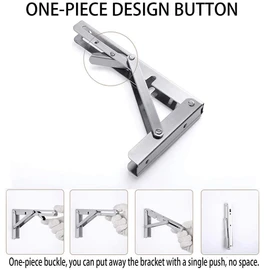 Storystore Folding Shelf Brackets - 14Inch Heavy Duty Stainless Steel Collapsible Shelf Bracket for Bench Table, Space Saving DIY Bracket, Max Load: 550lb