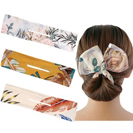 3Pcs Beige Deft Bun Maker for Hair, Magic Donut Wire Hair Bun Maker Clip Fast Bun Hairstyle Tool Large Cloth Hair Bands Scrunchies Chignon Maker for Women Girls (Beige Yellow)